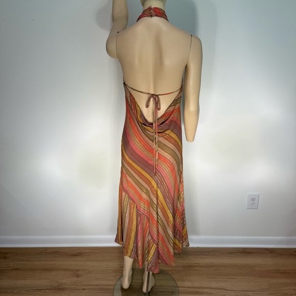 Conditions Apply Stripe Multicolor Halter Midi Dress Women’s Size Large Petite - Picture 3 of 12